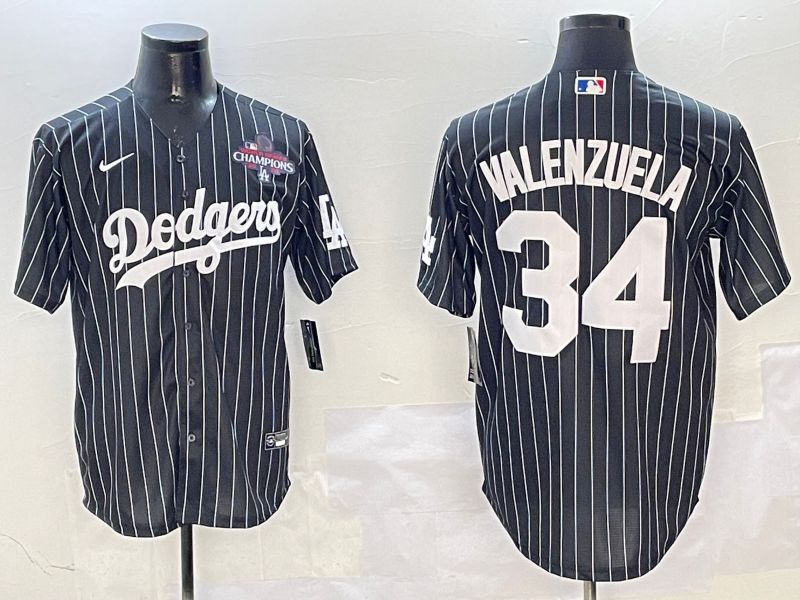 Men Los Angeles Dodgers #34 Valenzuela Black Stripe Jointly Name 2025 Nike MLB Jersey style 5